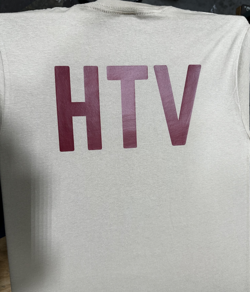 Heat transfer lettering HTV on heather grey t shirt